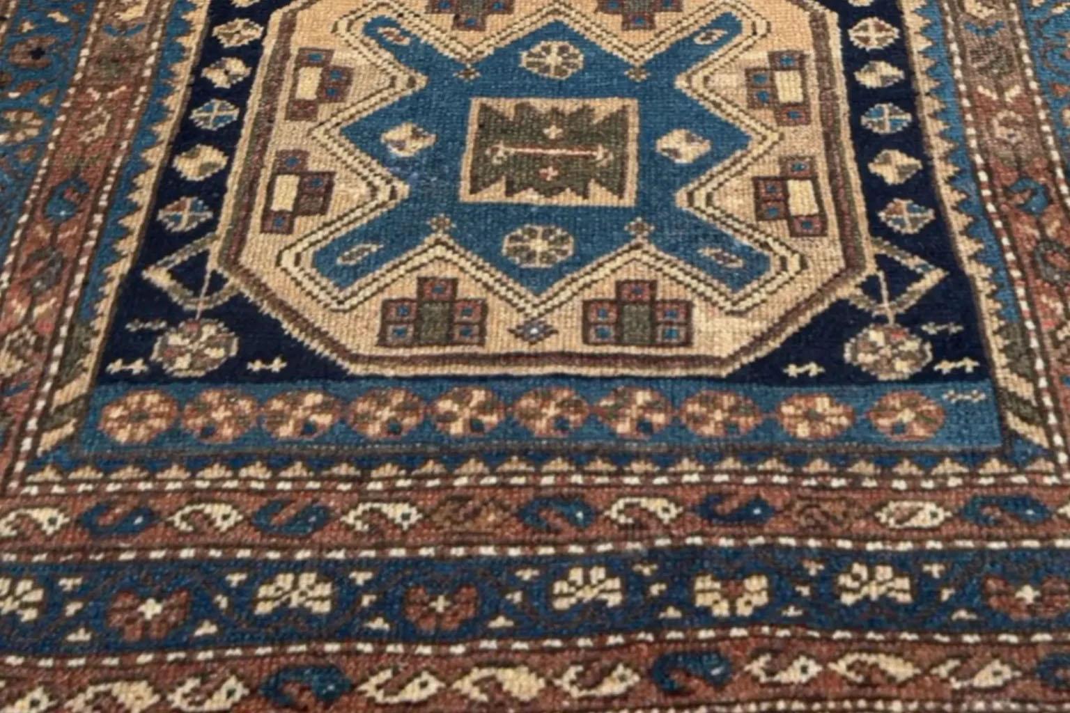 Alfombra Persa Zanjan Pequeña - Lana Negro Azul Marfil 71292 Tejido a mano en venta