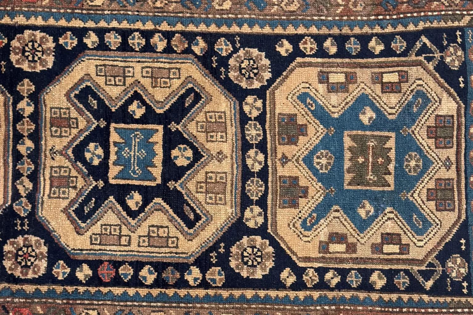 Alfombra Persa Zanjan Pequeña - Lana Negro Azul Marfil 71292 siglo XX en venta