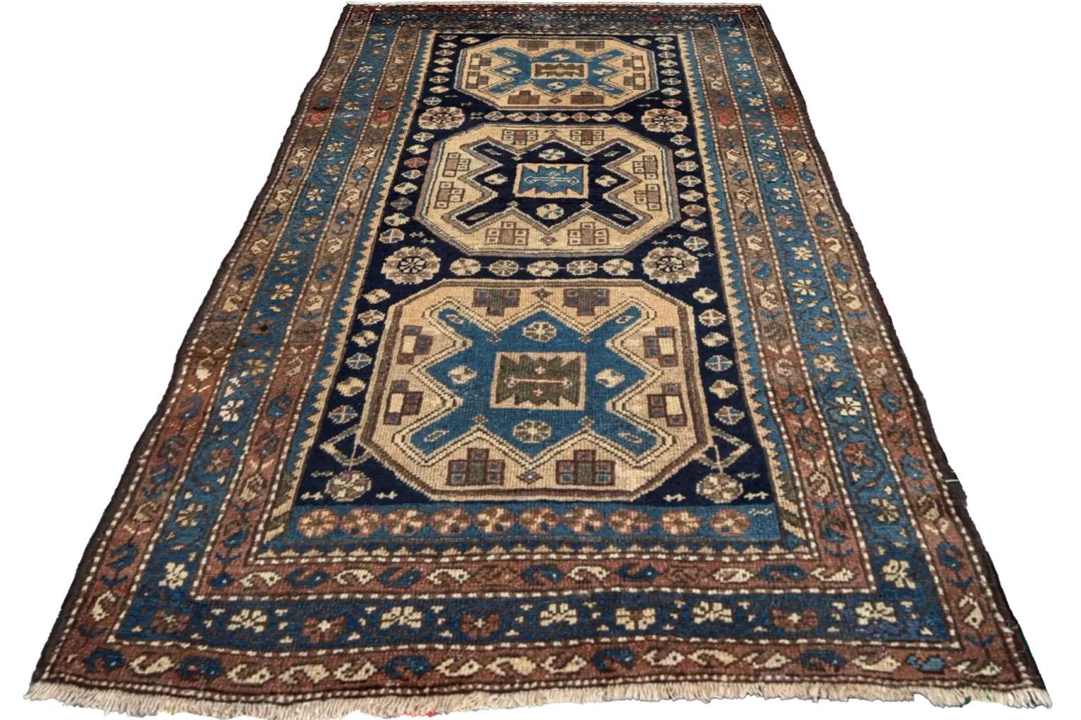 Alfombra Persa Zanjan Pequeña - Lana Negro Azul Marfil 71292 en venta 2