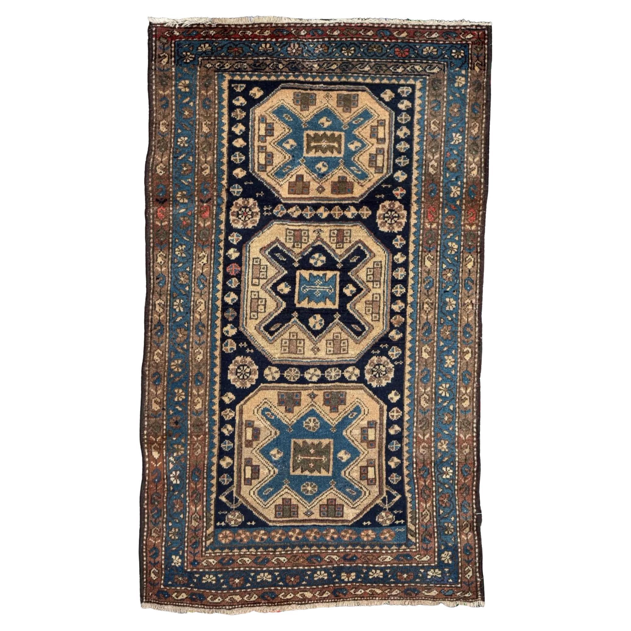 Alfombra Persa Zanjan Pequeña - Lana Negro Azul Marfil 71292 en venta