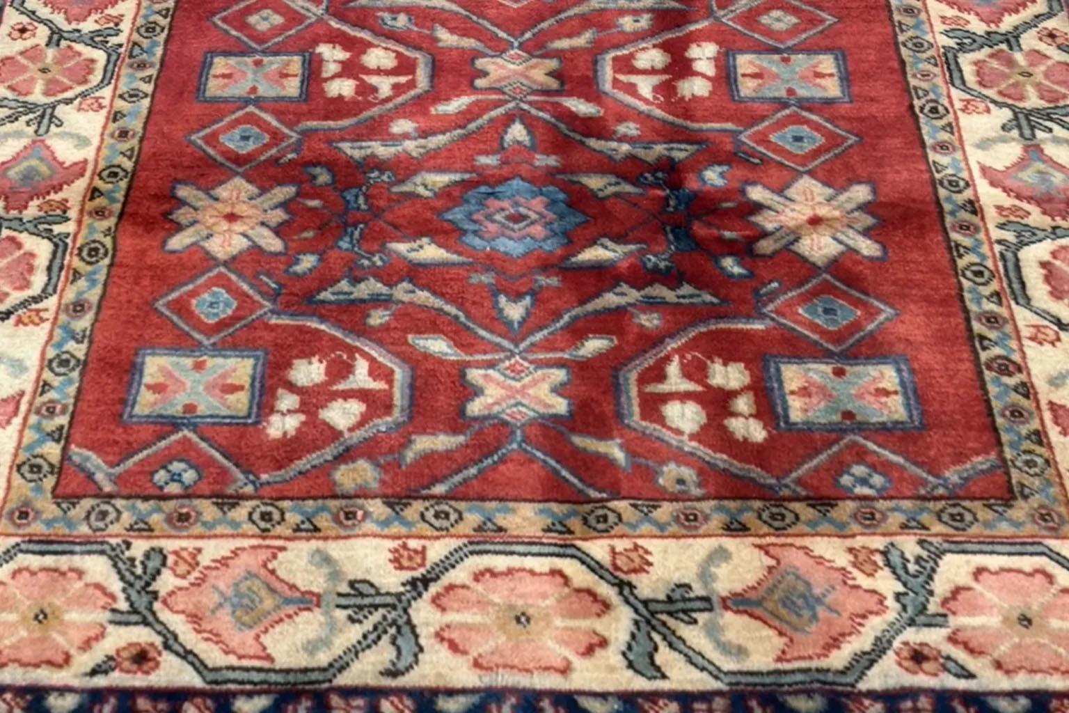 Persian Zanjan Small Rug - Wool Blue Ivory Red In Excellent Condition For Sale In Dallas, TX