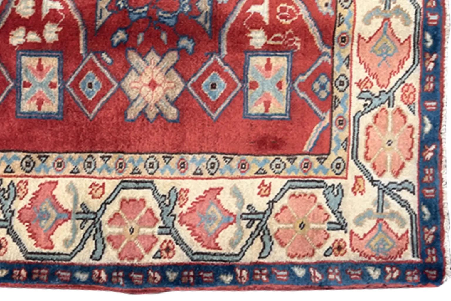 20th Century Persian Zanjan Small Rug - Wool Blue Ivory Red For Sale