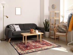 Persian Zanjan Small Rug - Wool Blue Ivory Red