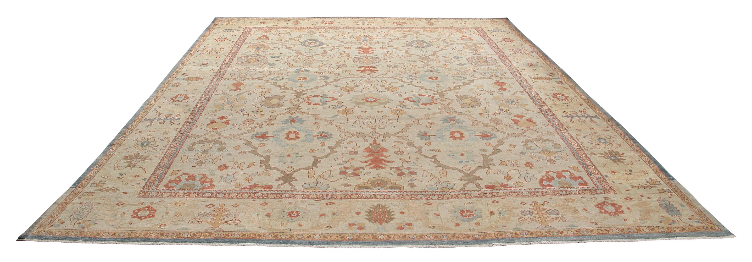 Hand-Knotted Persian Ziegler Sultanabad Hand Knotted Rug in Beige