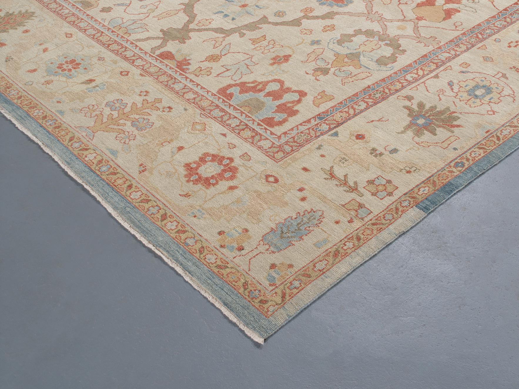 Contemporary Persian Ziegler Sultanabad Hand Knotted Rug in Beige