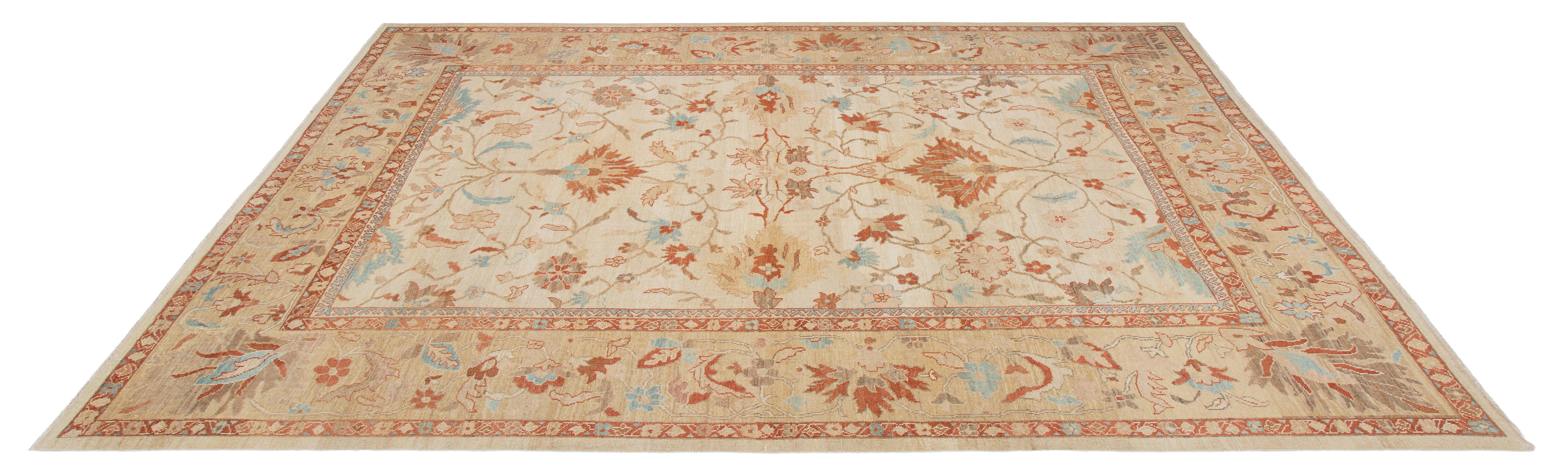 Persian Ziegler Sultanabad Hand Knotted Rug in Ivory and Gold Tones For Sale 4