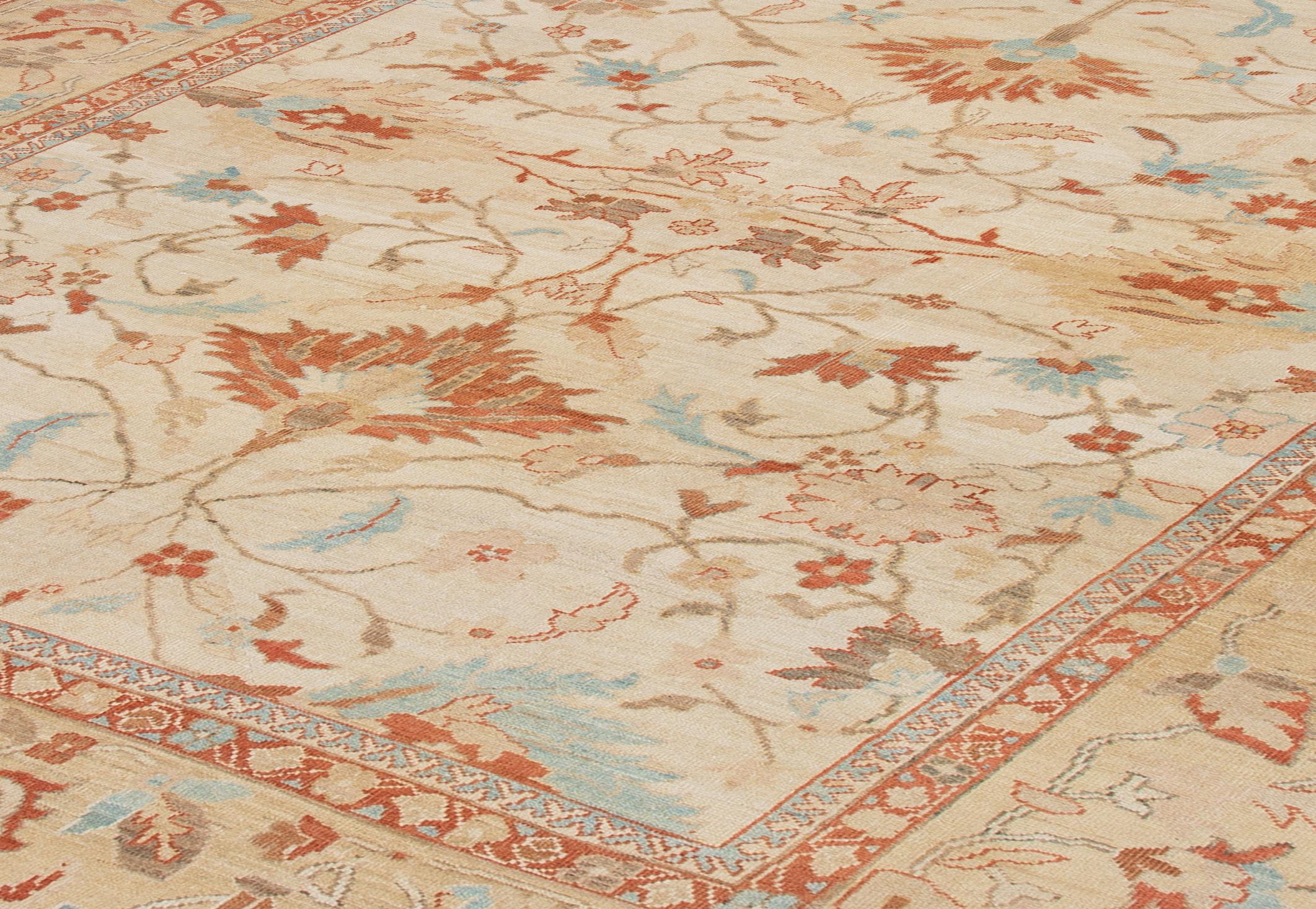 Hand-Knotted Persian Ziegler Sultanabad Hand Knotted Rug in Ivory and Gold Tones For Sale