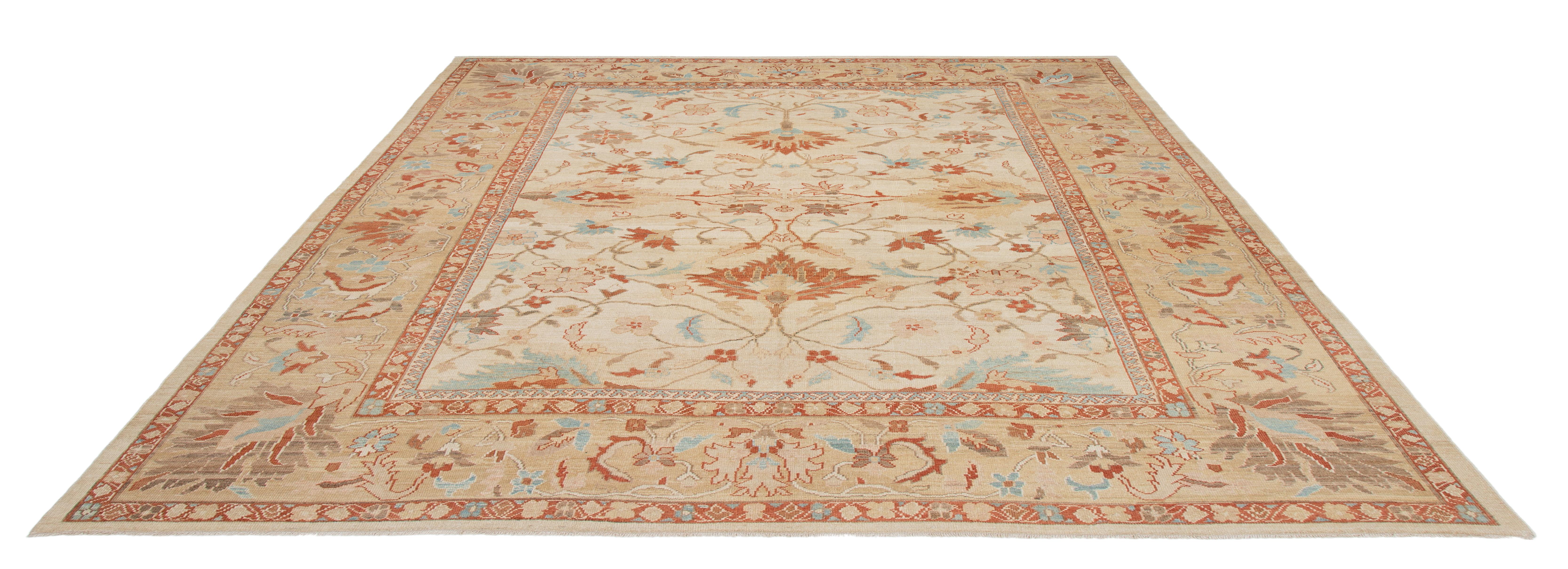 Persian Ziegler Sultanabad Hand Knotted Rug in Ivory and Gold Tones For Sale 1