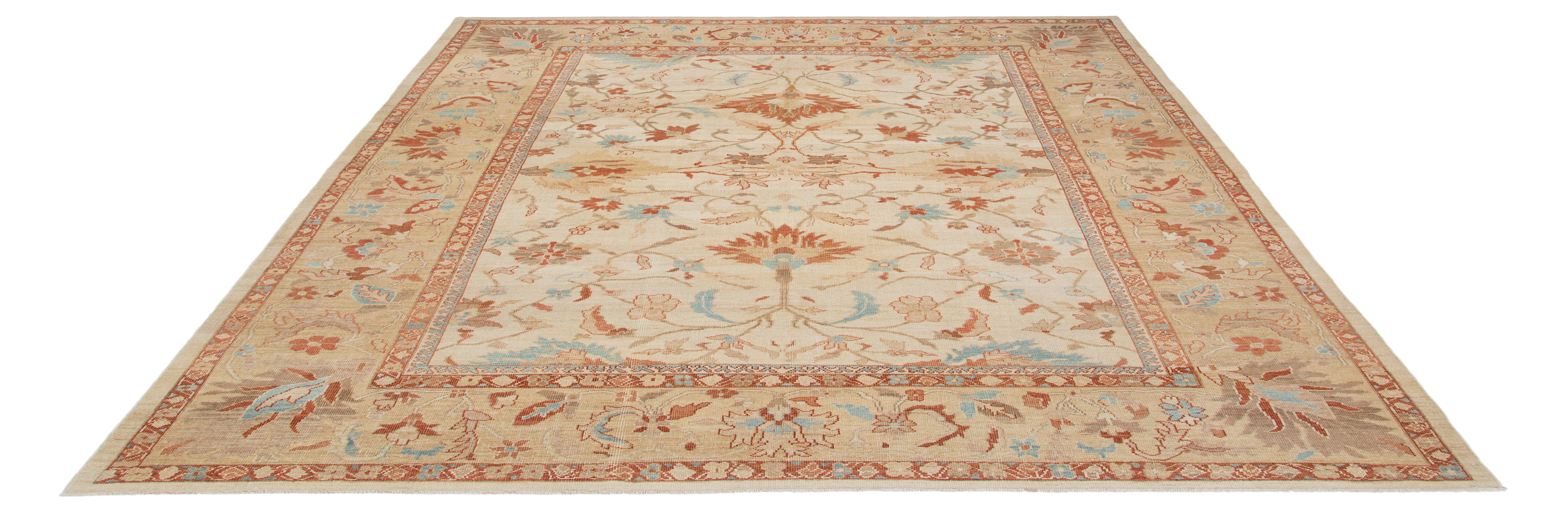 Persian Ziegler Sultanabad Hand Knotted Rug in Ivory and Gold Tones For Sale 2
