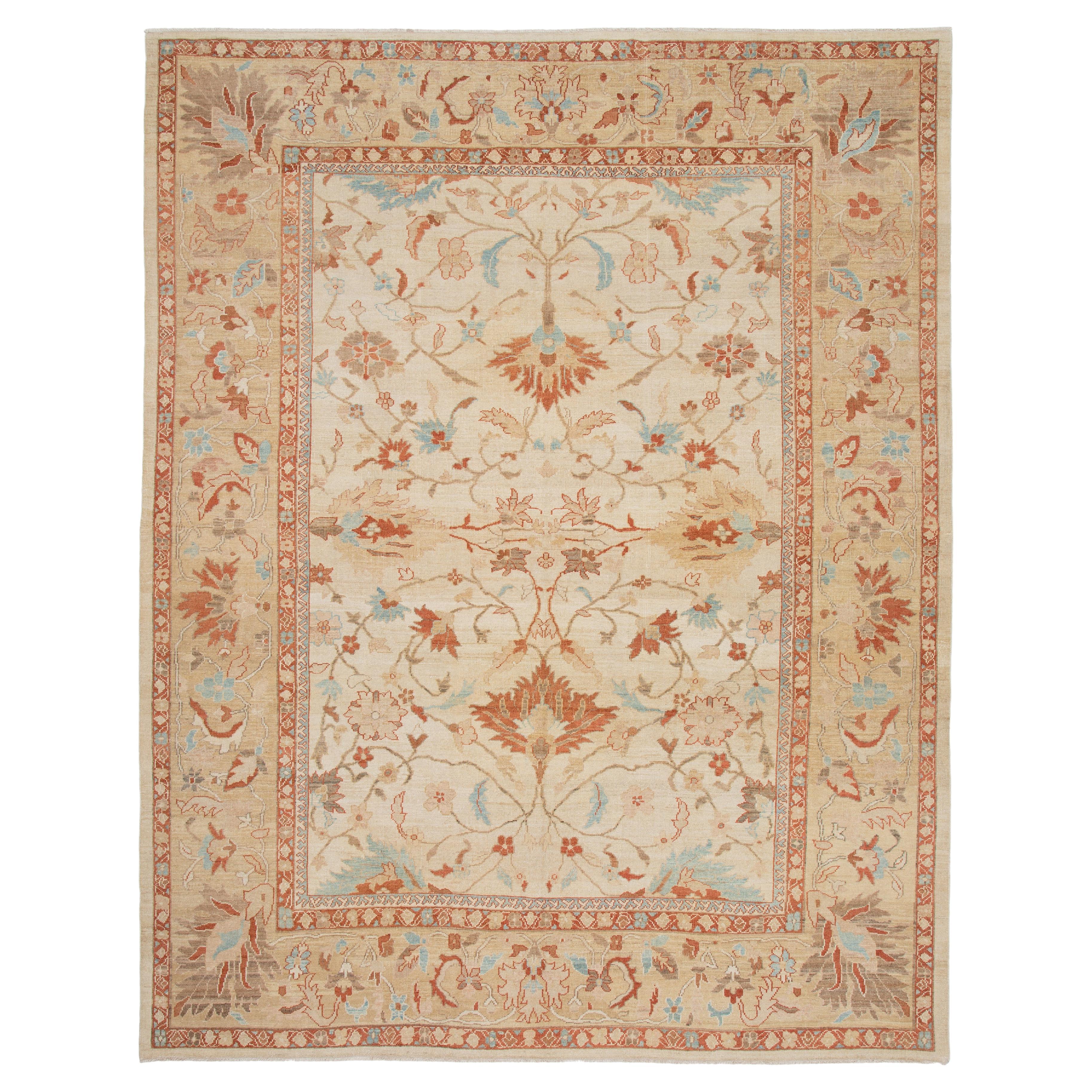Persian Ziegler Sultanabad Hand Knotted Rug in Ivory and Gold Tones For Sale