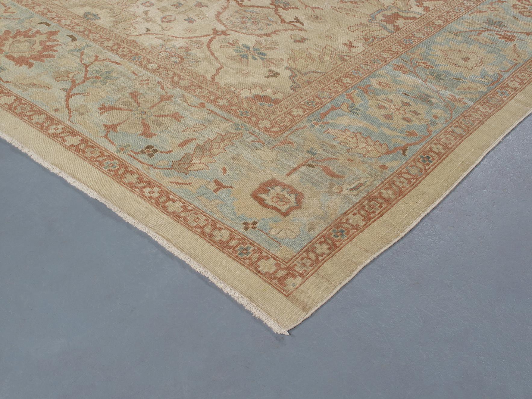 Persian Ziegler Sultanabad Hand Knotted Rug in Pale Blue and Rust Color In New Condition For Sale In New York, NY