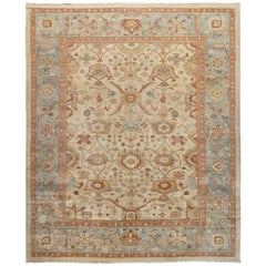 Persian Ziegler Sultanabad Hand Knotted Rug in Pale Blue and Rust Color