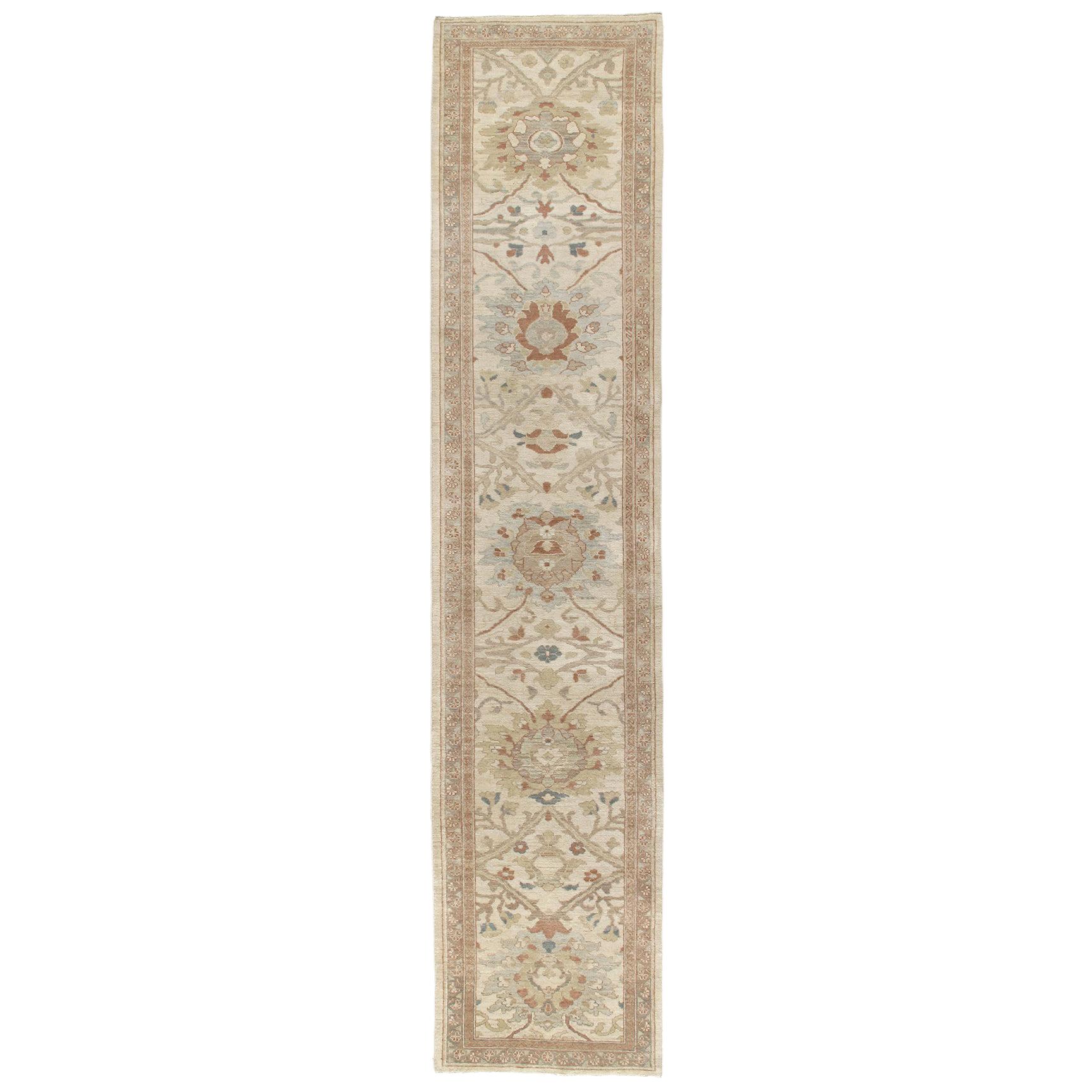 Persian Ziegler Sultanabad Handknotted Runner Rug in Camel and Beige Color For Sale