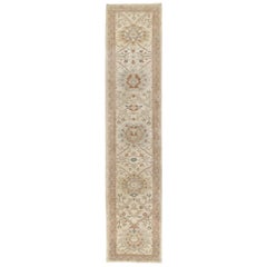 Persian Ziegler Sultanabad Handknotted Runner Rug in Camel and Beige Color