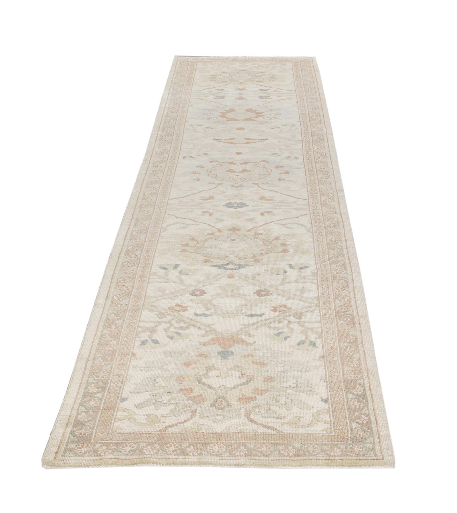 Hand-Knotted Persian Ziegler Sultanabad Handknotted Runner Rug in Camel and Beige Color For Sale
