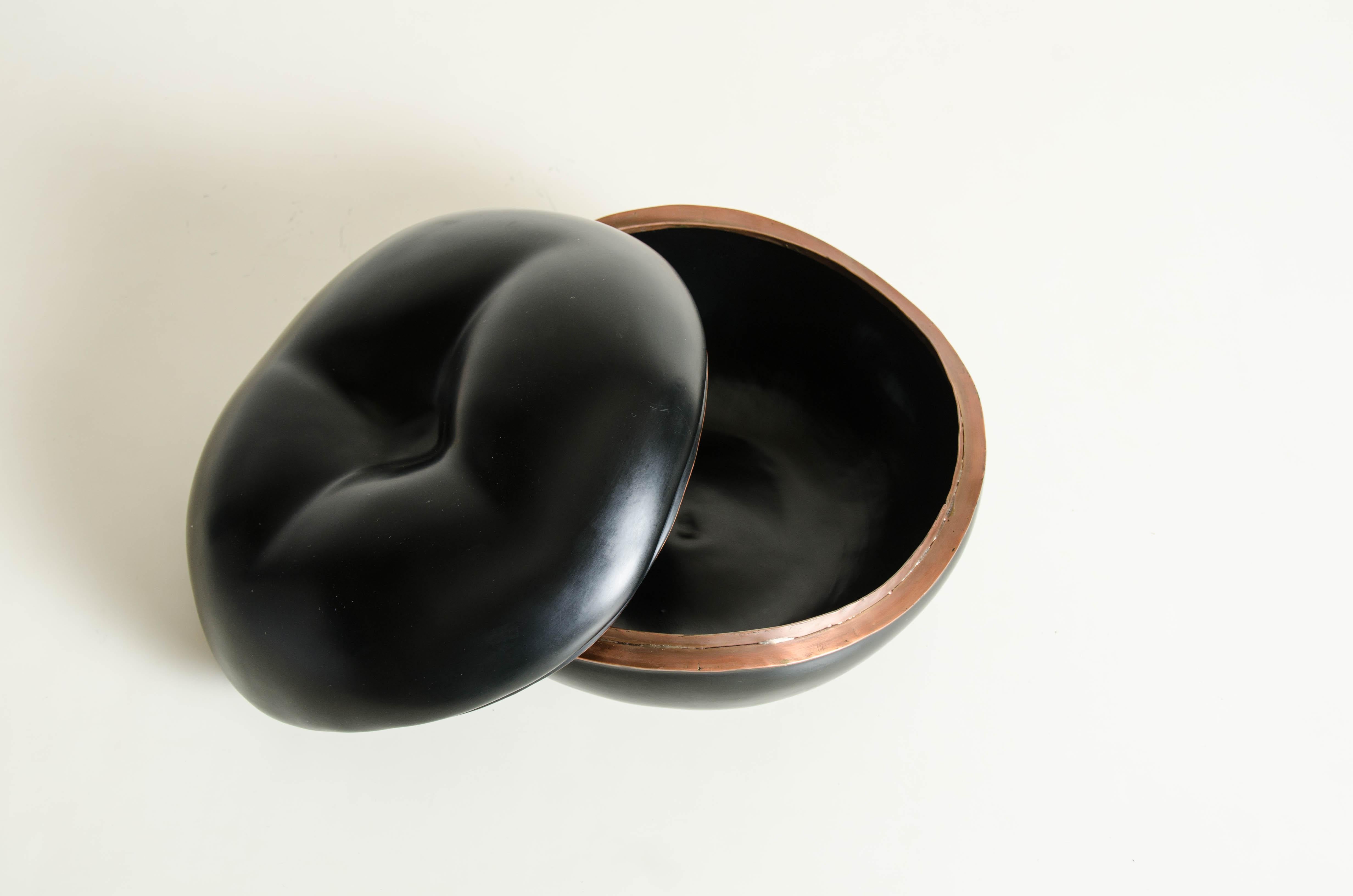 Lacquered Persimmon Box in Black Lacquer by Robert Kuo, Limited Edition For Sale
