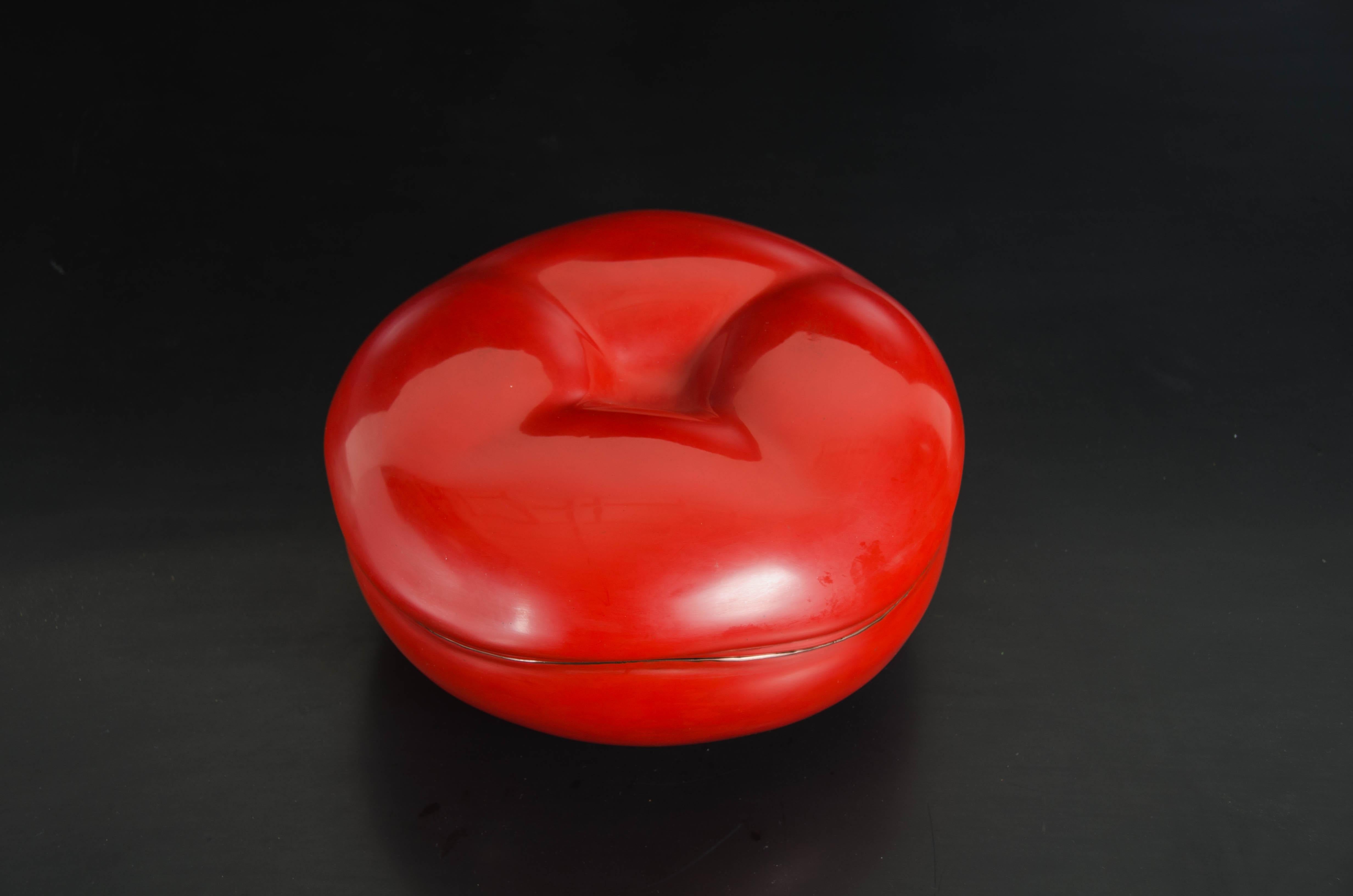 Repoussé Persimmon Box, Red Lacquer by Robert Kuo, Hand Repousse, Limited Edition For Sale