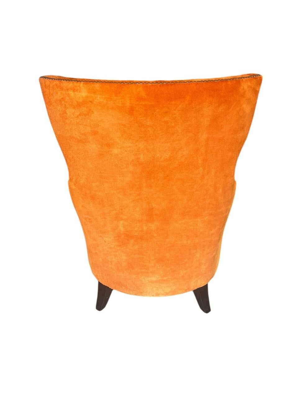 Modern Persimmon Genuine Suede Leather Classic Armchair