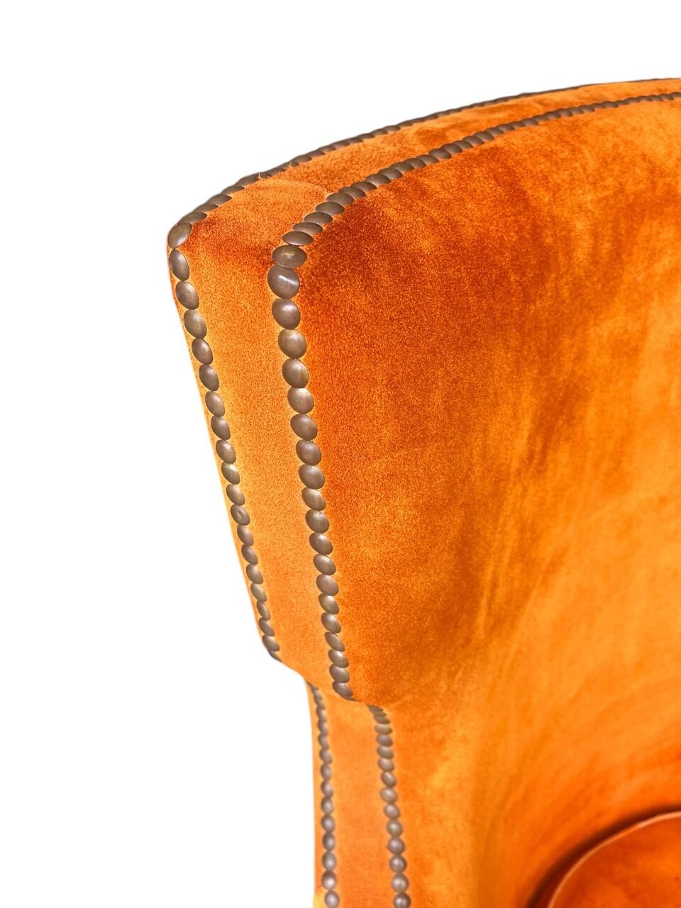 Persimmon Genuine Suede Leather Classic Armchair In Good Condition In Houston, TX