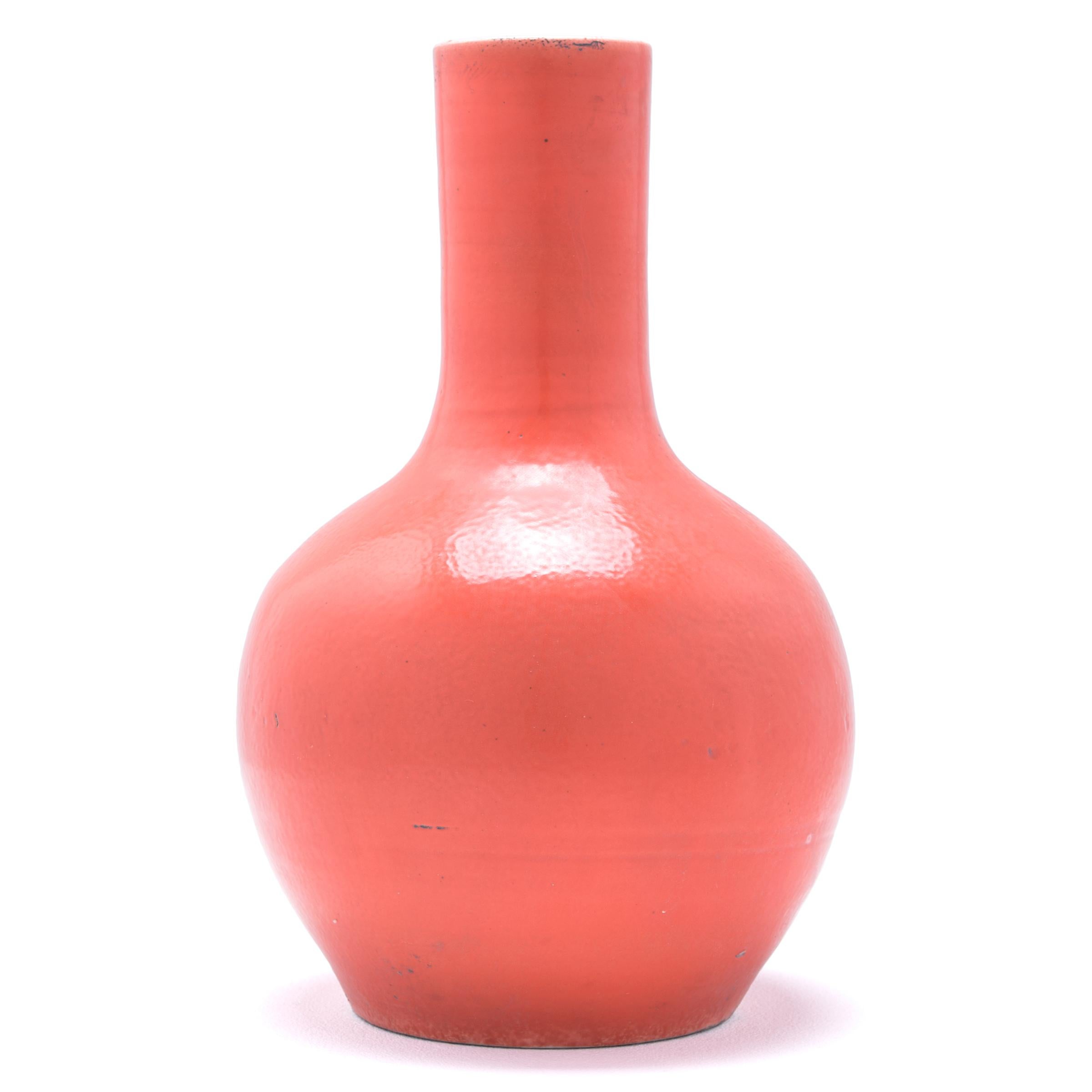 Modern Persimmon Orange Bottleneck Vase For Sale