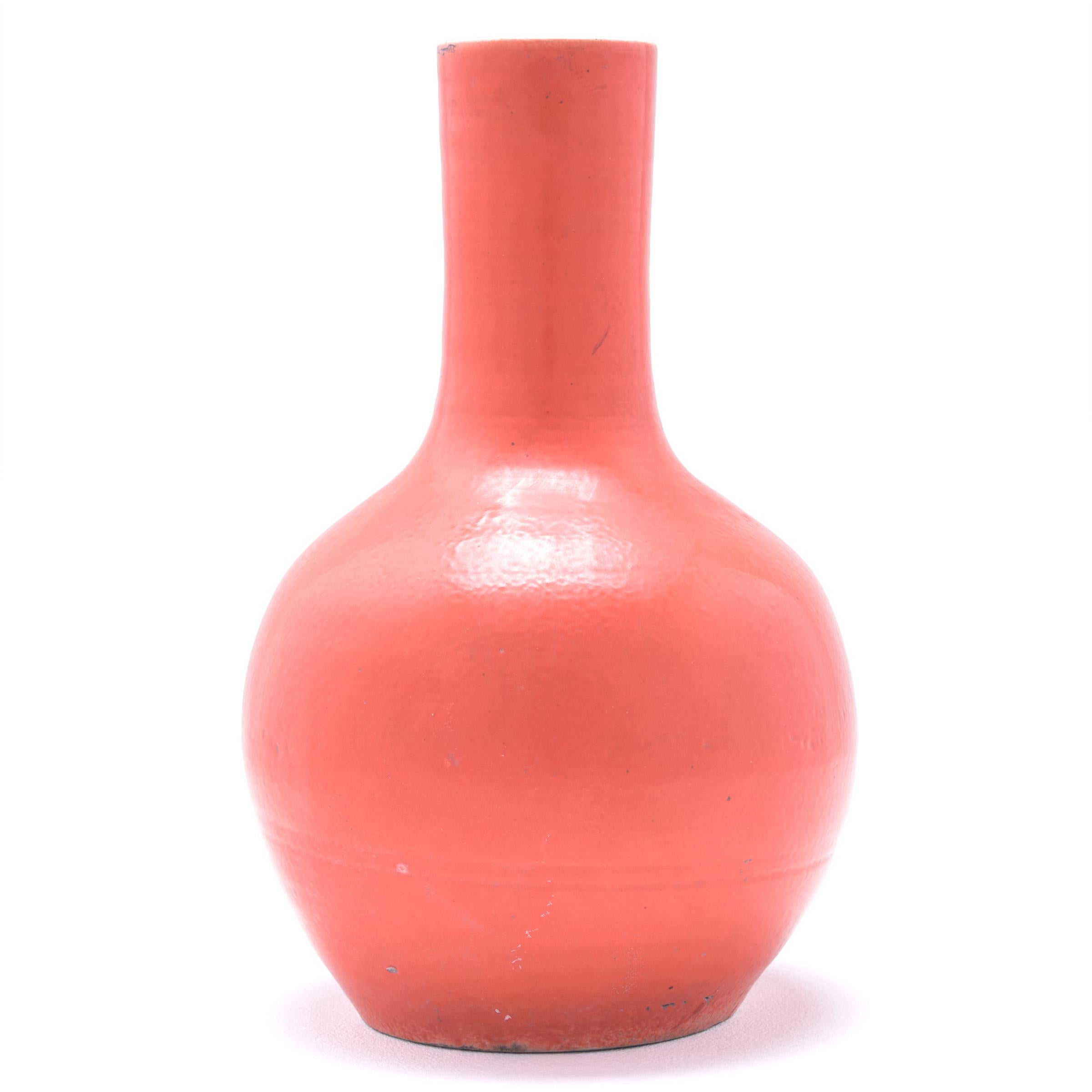 Chinese Persimmon Orange Bottleneck Vase For Sale