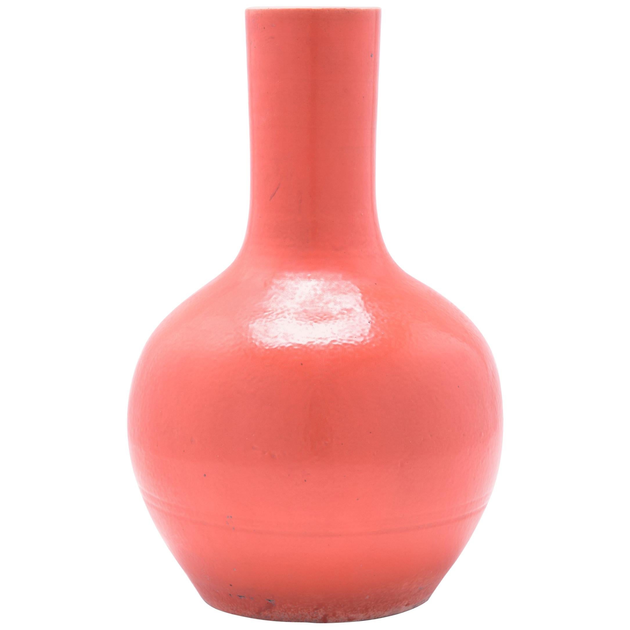 Persimmon Orange Bottleneck Vase For Sale