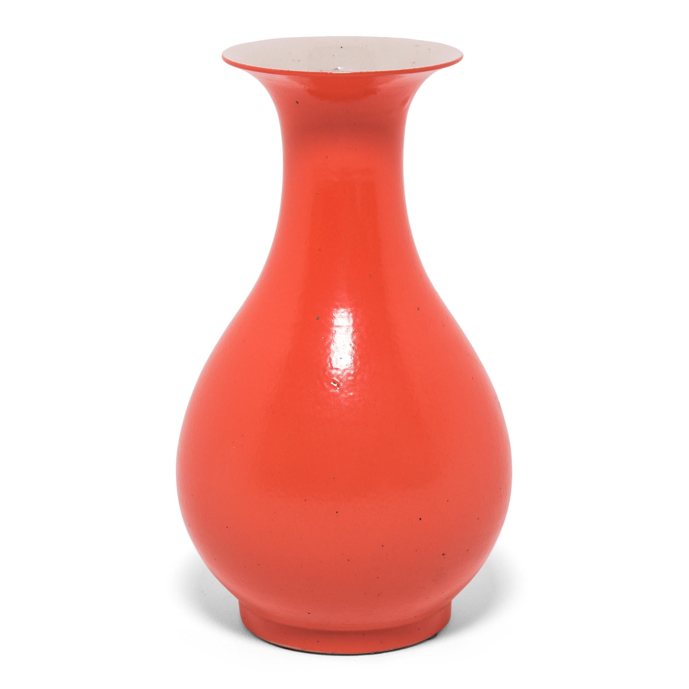Modern Persimmon-Orange Glazed Pear Vase For Sale