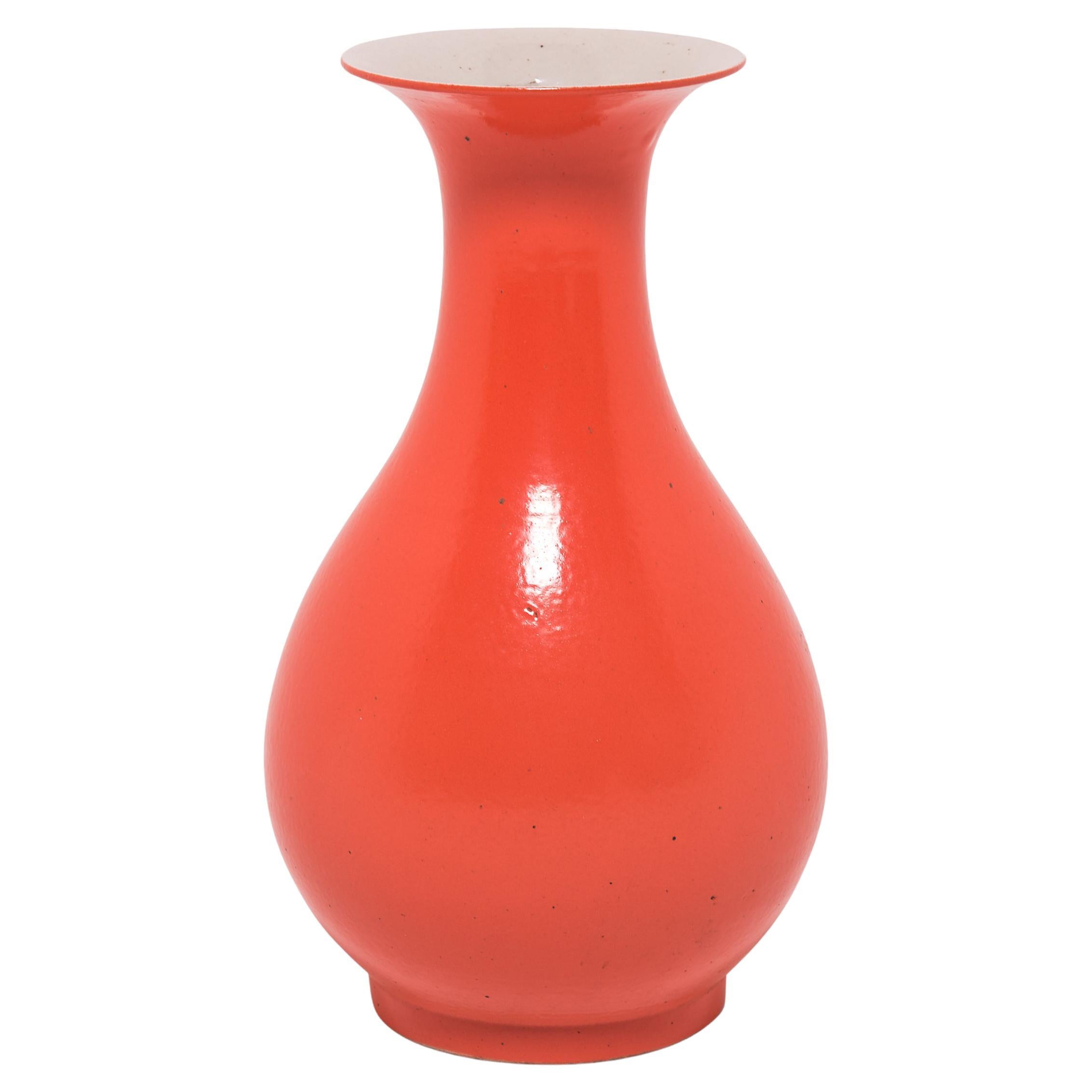 Persimmon-Orange Glazed Pear Vase