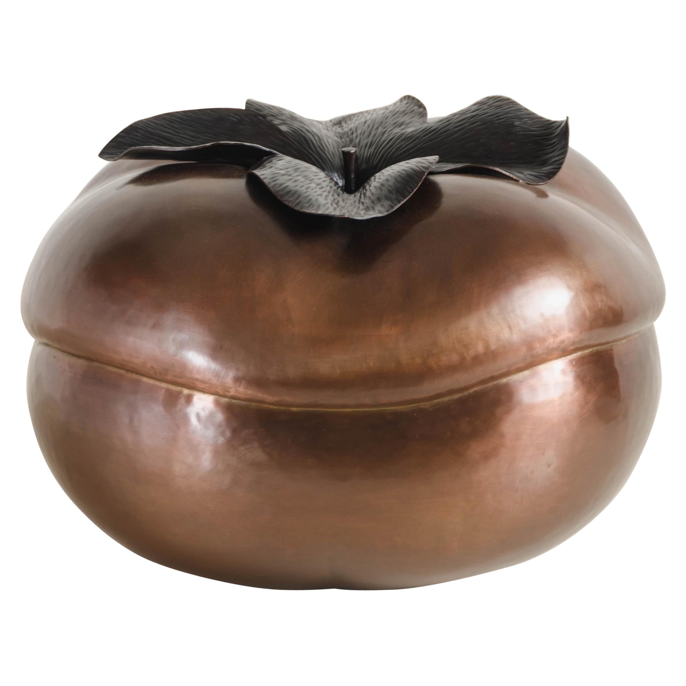 Persimmon Sculpture, Copper by Robert Kuo, Hand Repousse, Limited Edition