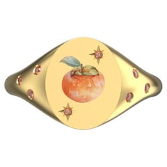 Lucky Persimmon Signet Ring, 18K Yellow Gold with Orange Sapphires (US SIZE 4)