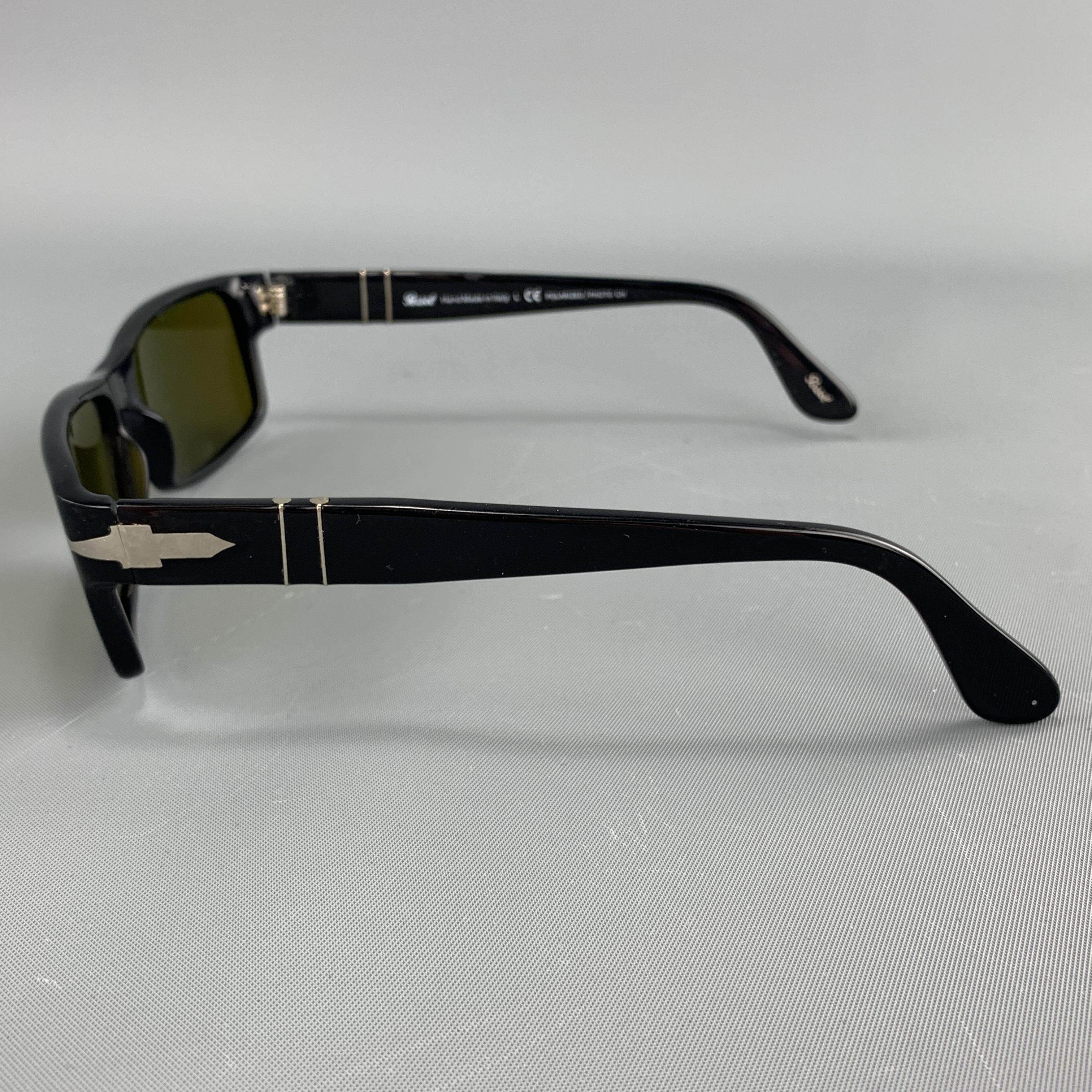 Men's PERSOL Black Acetate Green Lens Recatngle Sunglasses