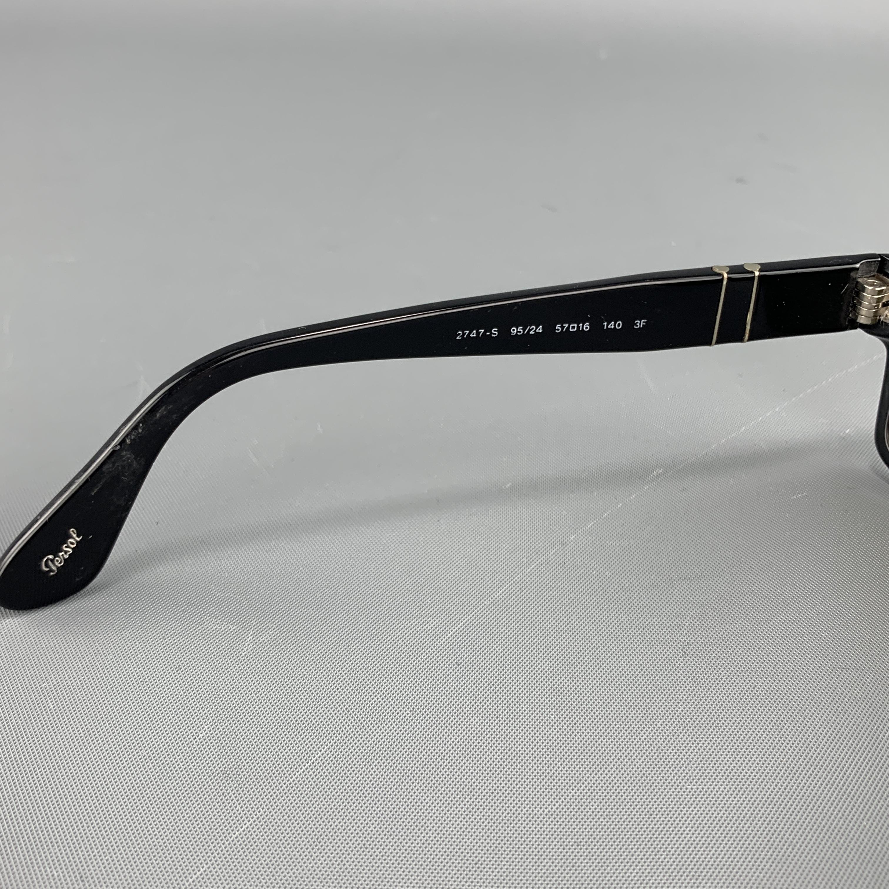 PERSOL Black Acetate Green Lens Recatngle Sunglasses 2