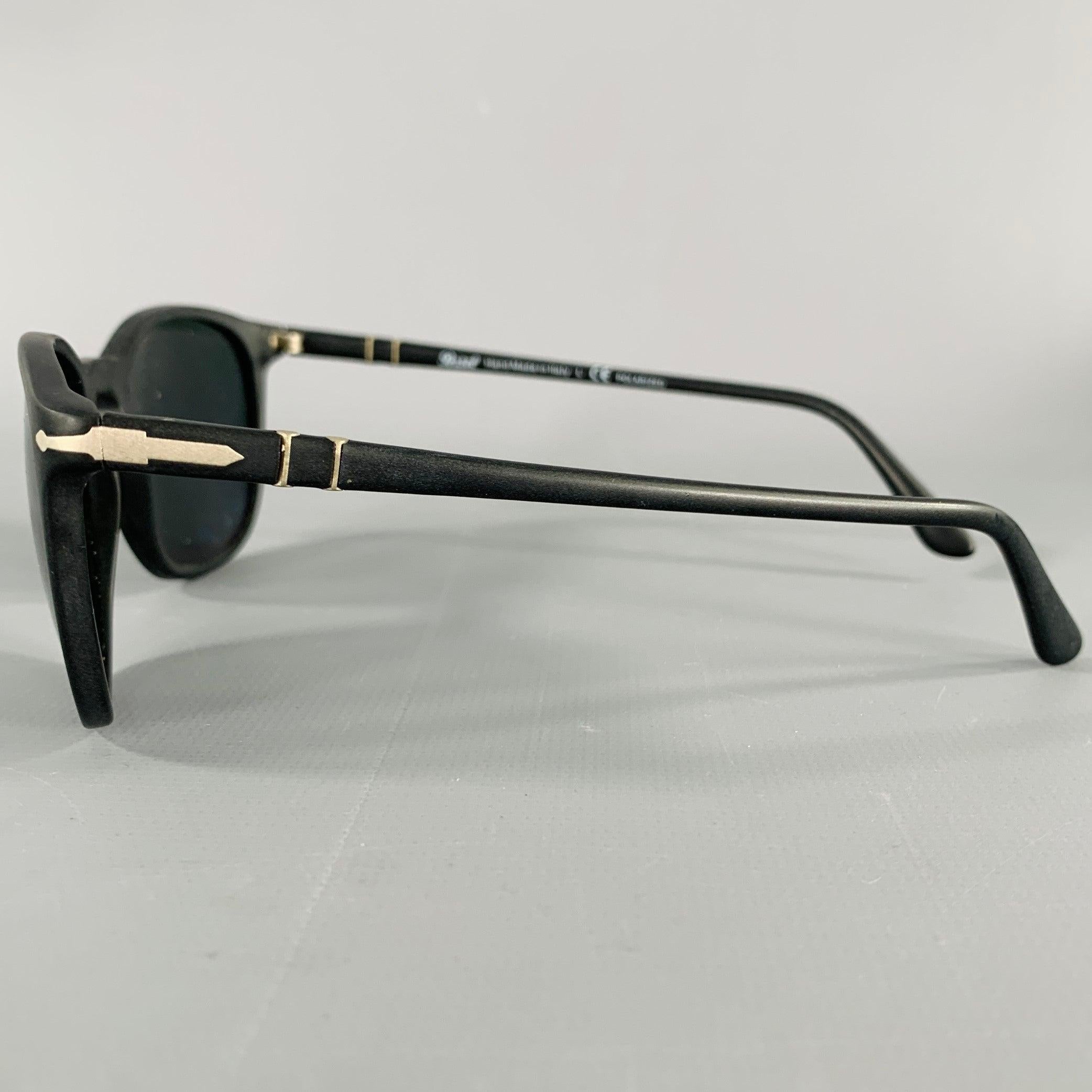 PERSOL Schwarze Silber Acetat-Sonnenbrille Herren im Angebot