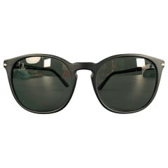 PERSOL Black Silver Acetate Sunglasses