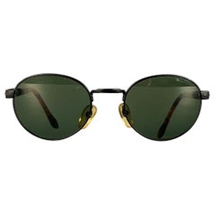 PERSOL Black Tortoiseshell Metal Round Sunglasses
