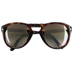 PERSOL Brown Tortoiseshell Pattern Acetate Folding Sunglasses