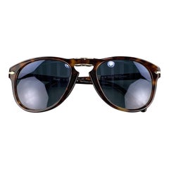Used PERSOL Dark Brown Tortoiseshell Pattern Acetate Folding STEVE MCQUEEN Sunglasses
