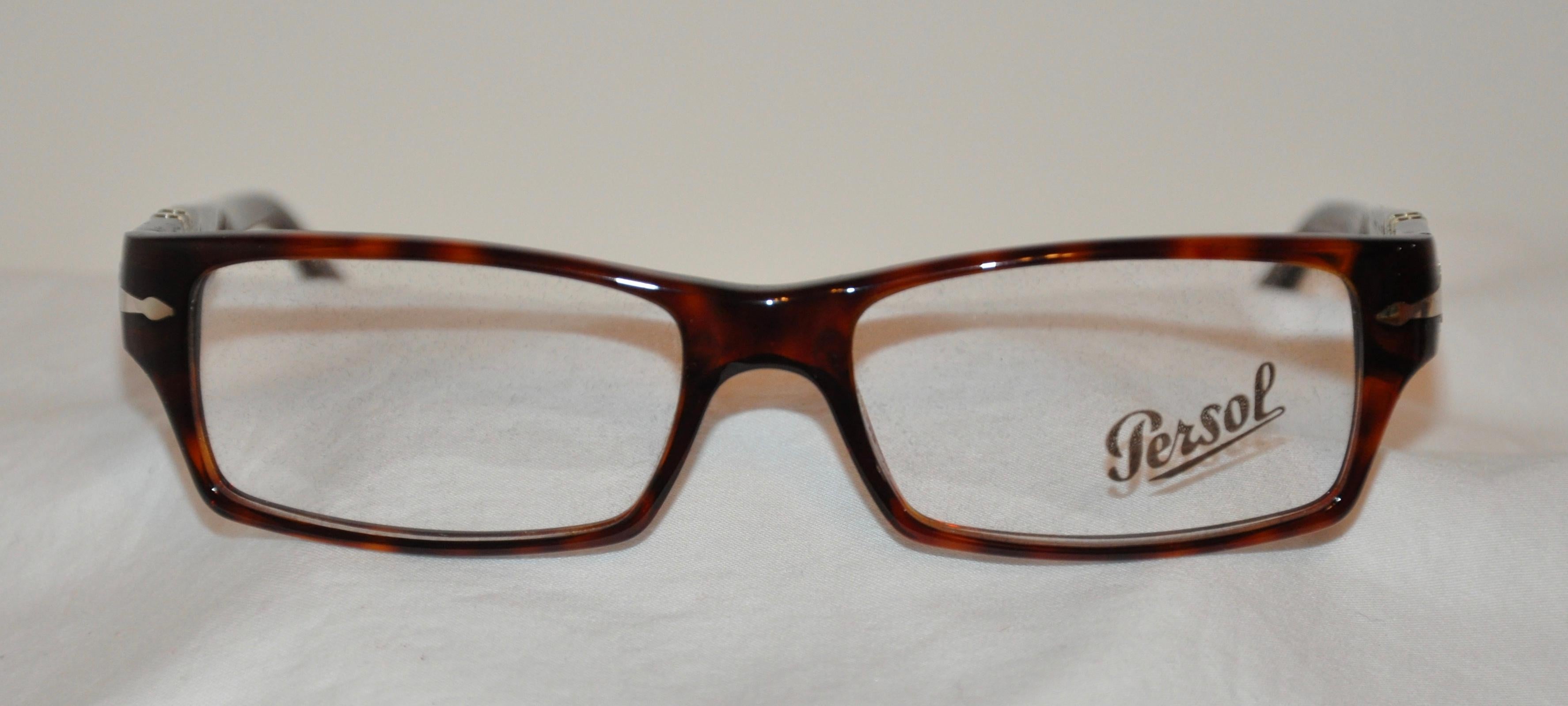 Persol Detailed Tortoise Accented with Silver Hardware Hand-Made Glasses  In Good Condition For Sale In New York, NY