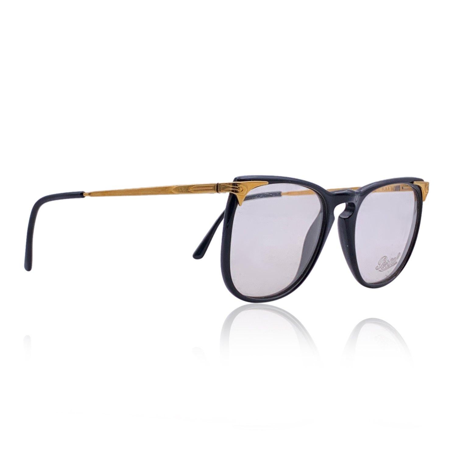 PERSOL Meflecto Ratti Vintage Eyeglasses- Model: Cellor3. Black acetate frame with gold metal details on corners. Clear demo lenses. Flexible temples. Made in Italy. Style & Refs: Cellor 3 - 51/71 Details MATERIAL: Acetate COLOR: Black MODEL: Cellor