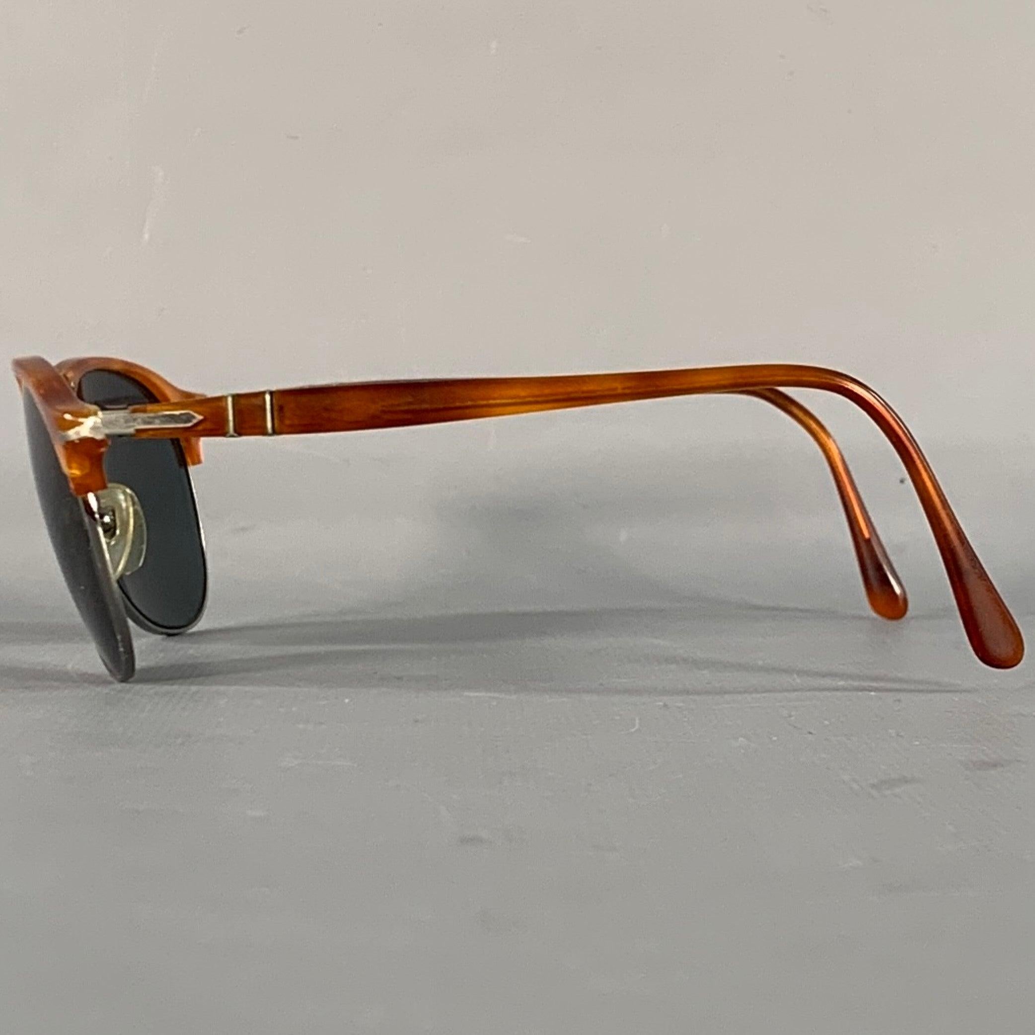 Persol Taille S Lunettes de soleil semi-inclinées Silver Tortoise Shell Metal Excellent état - En vente à San Francisco, CA