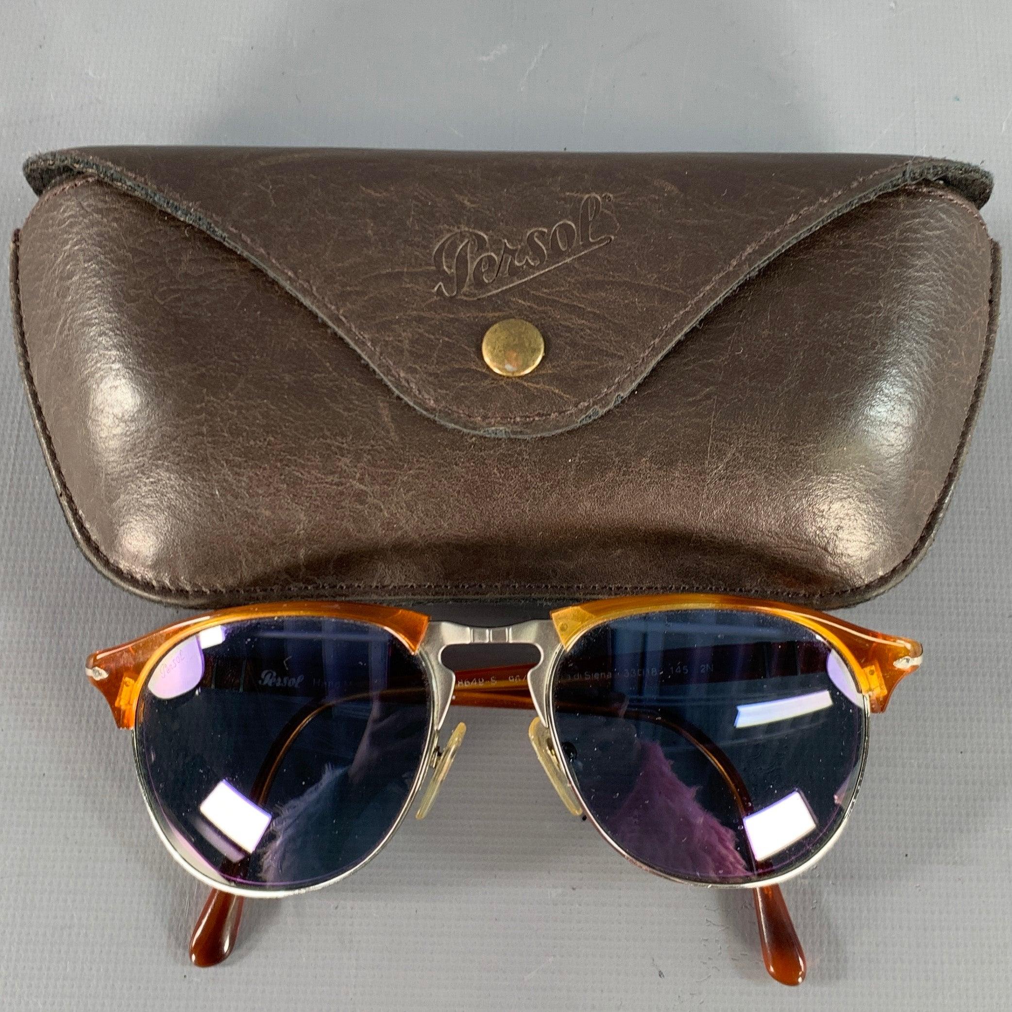 Persol Taille S Lunettes de soleil semi-inclinées Silver Tortoise Shell Metal en vente 2