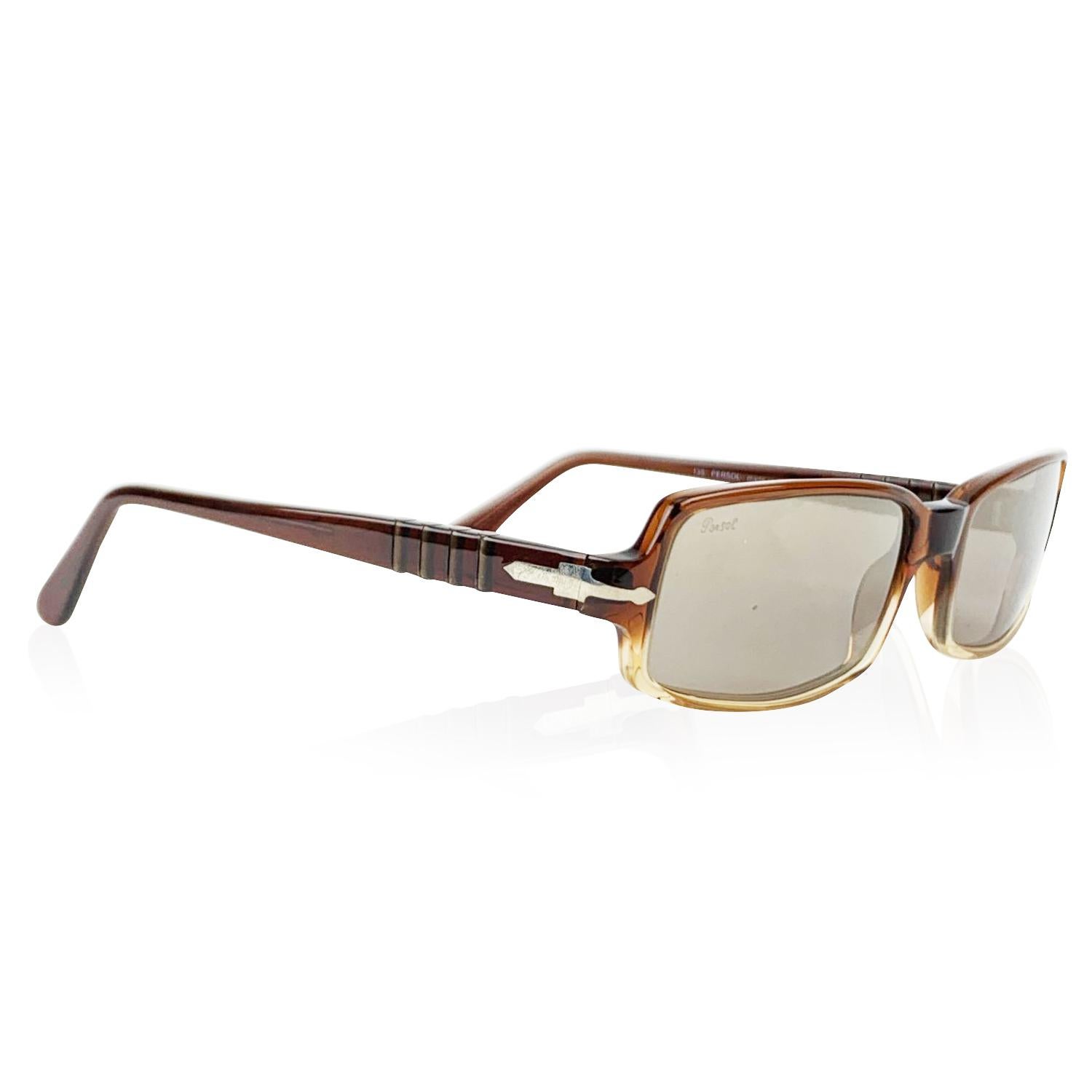 PERSOL sunglasses mod. 2687S. Rectangular handmade bicolor sunglasses from early 90s by PERSOL. Semi-transparent acetate frame in brown and beige color. MEFLECTO system on the arms (4 metal pins which are inserted vertically into the ear stems and