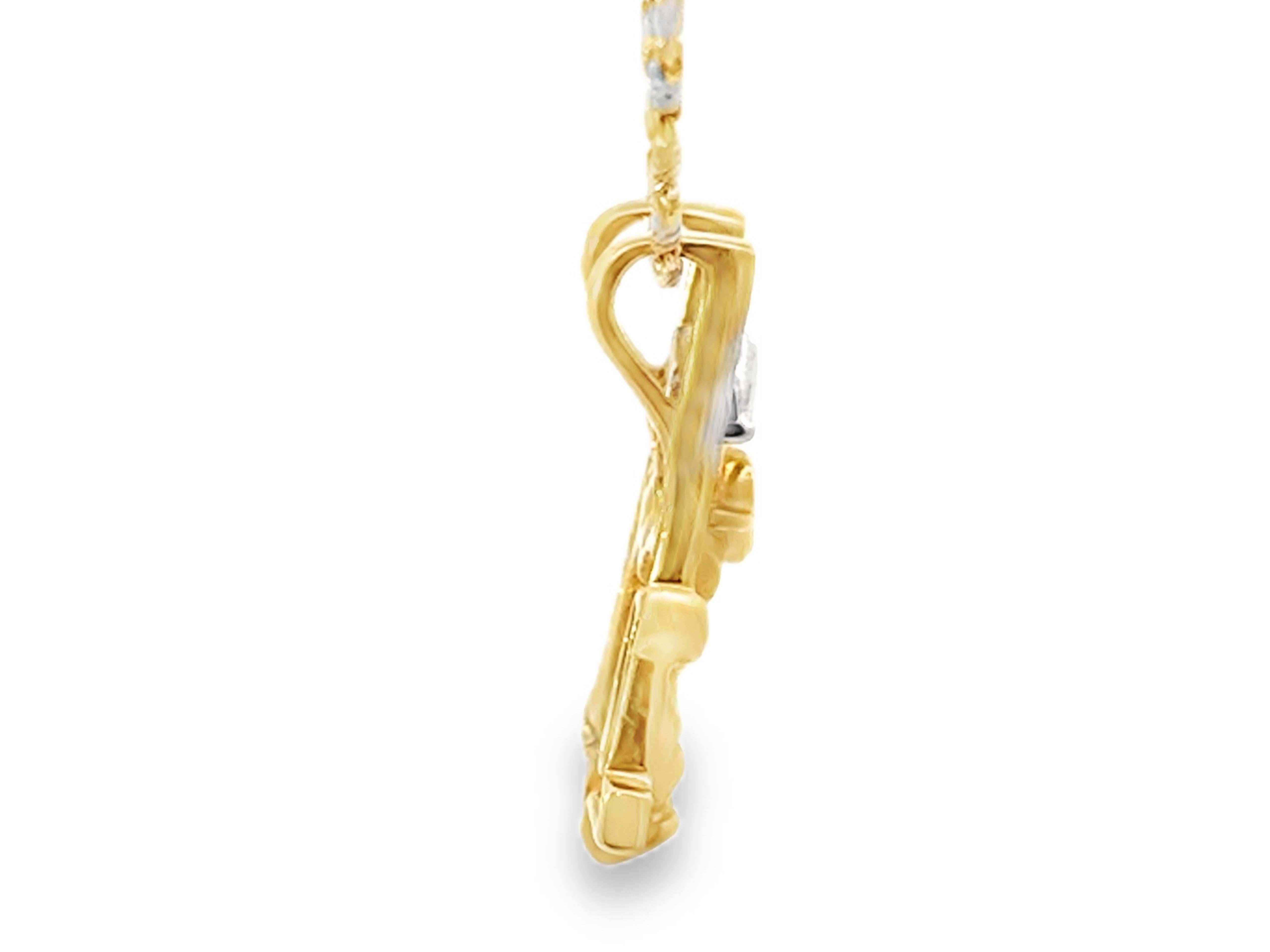 Person on Swing Diamond Necklace 2 Tone 14k White and Yellow Gold In Excellent Condition For Sale In Honolulu, HI