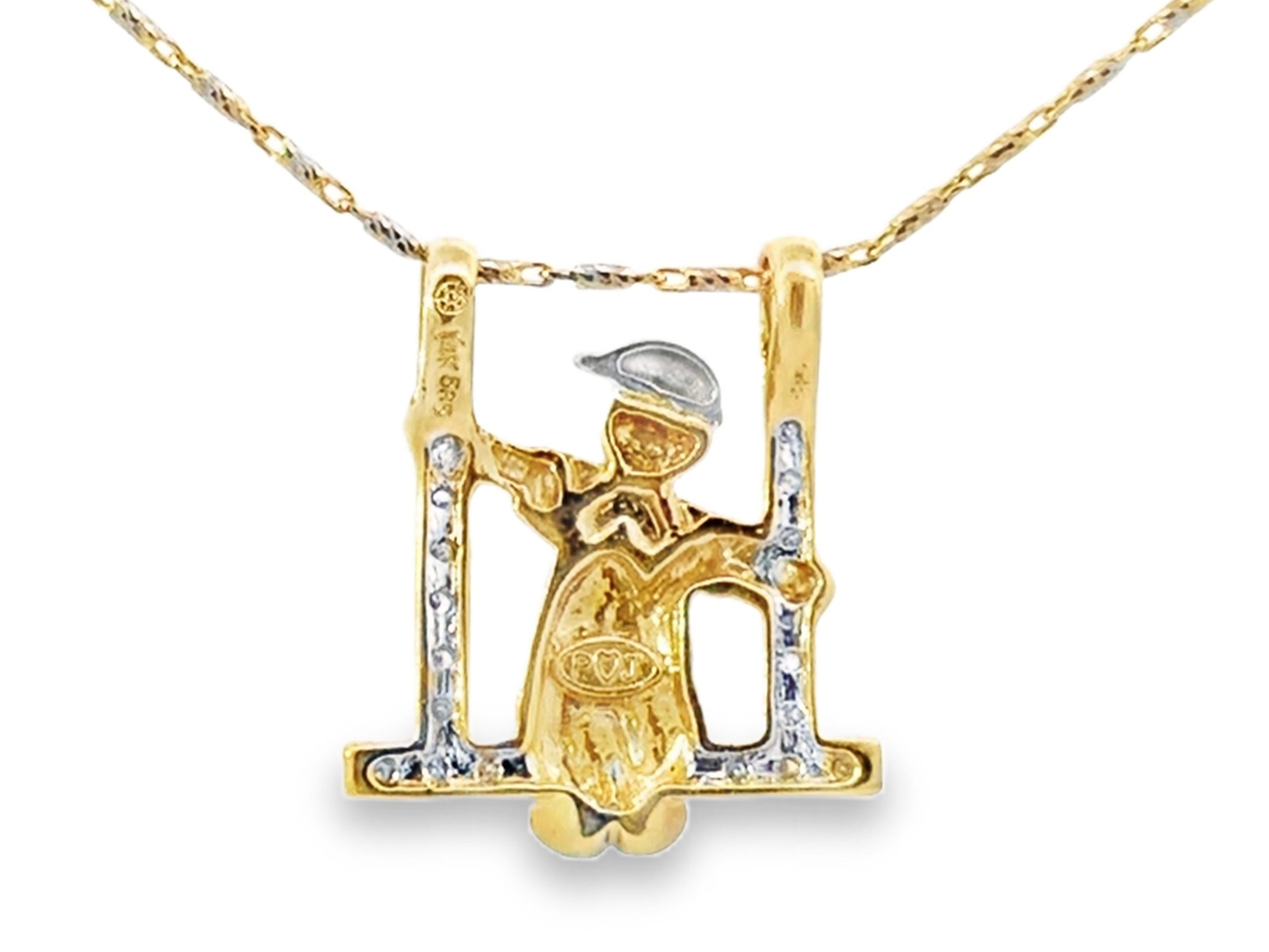 Person on Swing Diamond Necklace 2 Tone 14k White and Yellow Gold For Sale 1