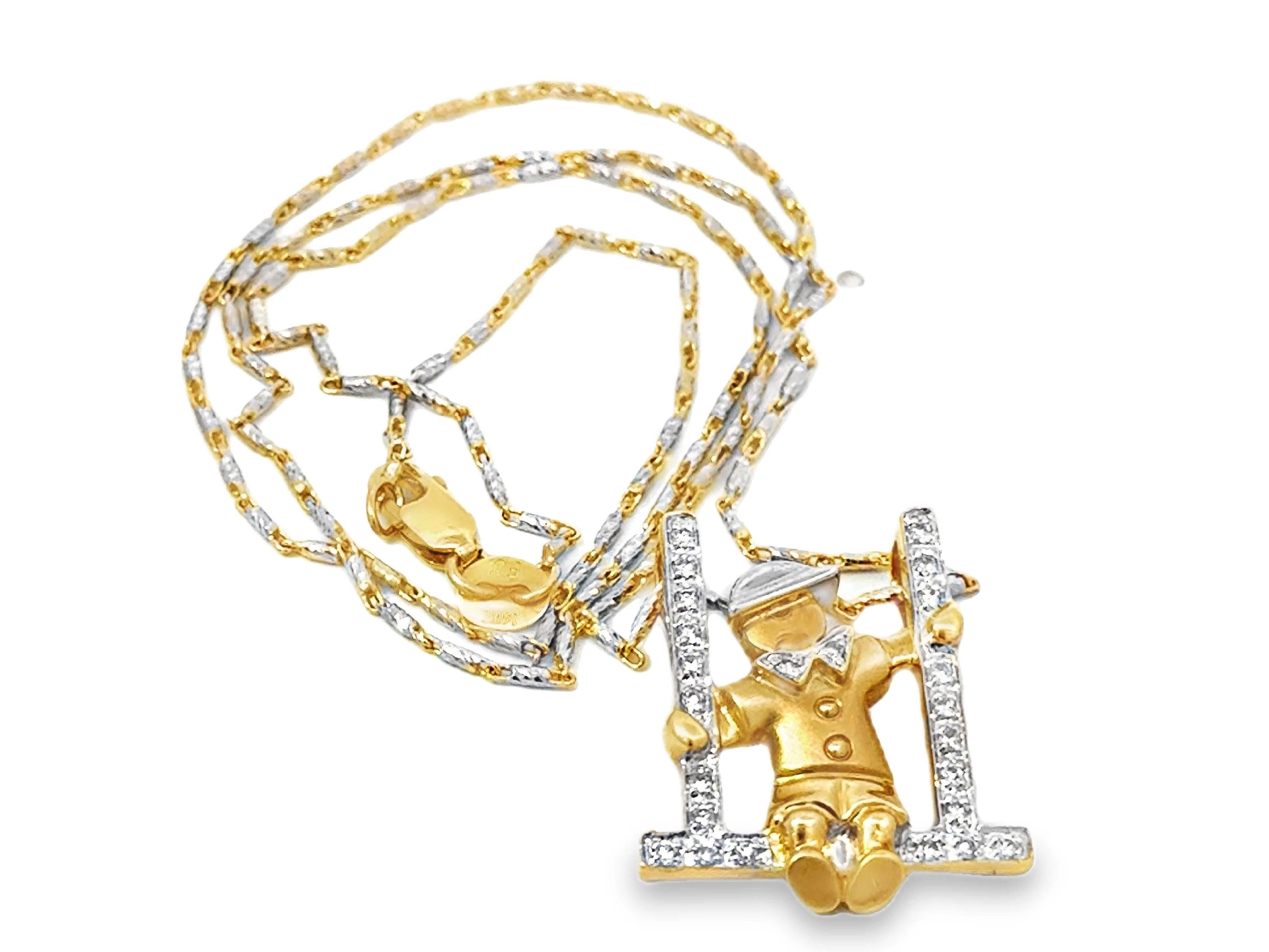 Person on Swing Diamond Necklace 2 Tone 14k White and Yellow Gold For Sale 2