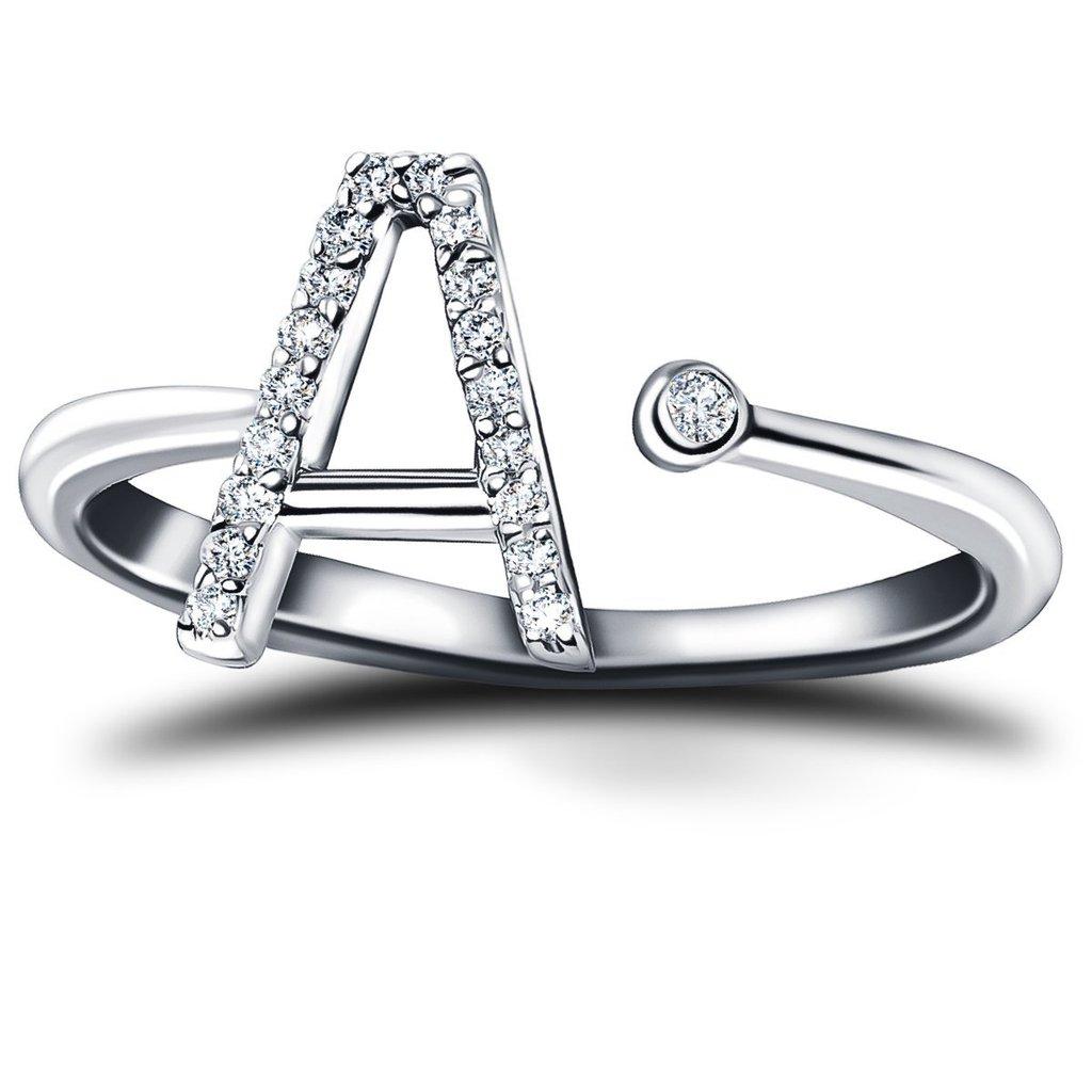 For Sale:  Personal Jewellery Diamond 0.10 Carat Initial, A, Letter Ring 18 Kt White Gold 2