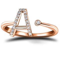 Personal Jewellery Diamond 0.10 Carat Initial, A, Ring 18 Karat Rose Gold