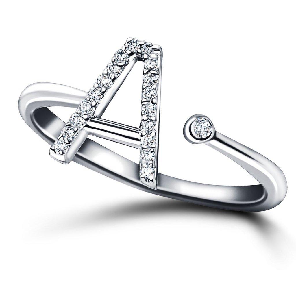 For Sale:  Personal Jewellery Diamond 0.10 Carat Initial, A, Letter Ring 18 Kt White Gold 3