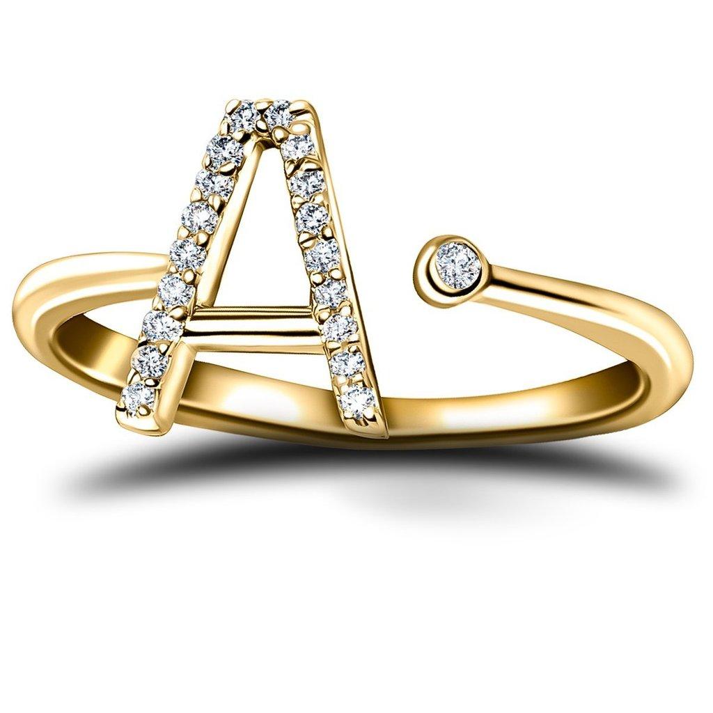 En vente :  Bague à bijoux personnelle en or jaune 18 carats avec diamants de 0,10 carat initial, A 2