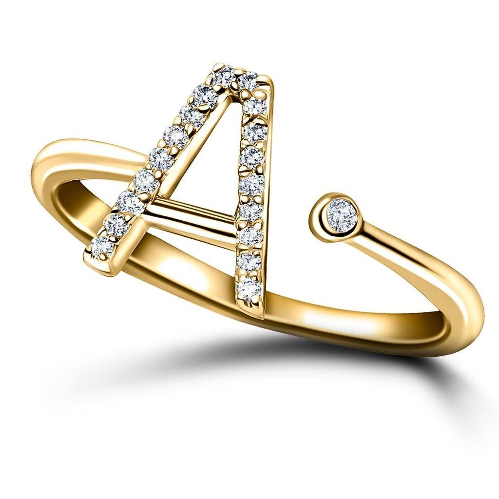 En vente :  Bague à bijoux personnelle en or jaune 18 carats avec diamants de 0,10 carat initial, A 3